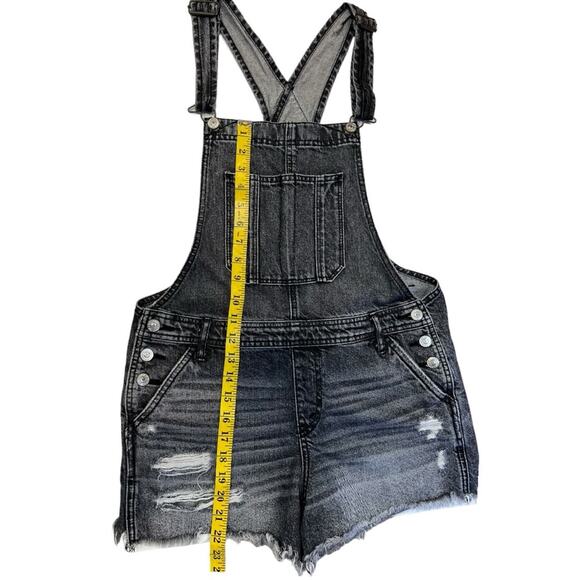 Abercrombie & Fitch Distressed Oversized Denim Short Overalls Washed Black Small - Picture 12 of 14
